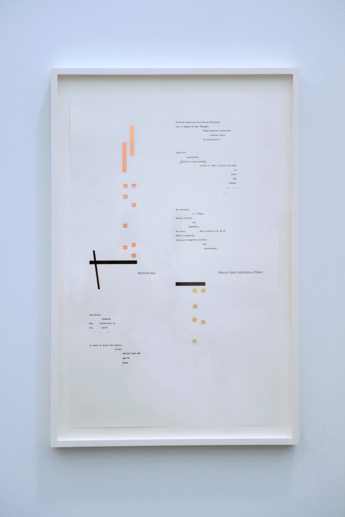 "She fashioned each of her Universes" (Frederik), 2014 67 cm x 41 cm Carbon ink, gold and copper on paper