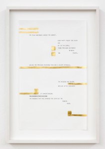 "The feud continued inside the Sonnet", 2013 Frederik series 23 cm x 37.2 cm Carbon ink and gold leaf on paper