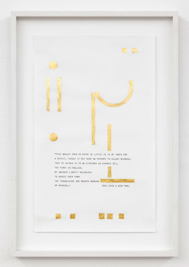 "This neglect then to rhyme", 2013 Frederik series 23 cm x 37.2 cm Carbon ink and gold leaf on paper